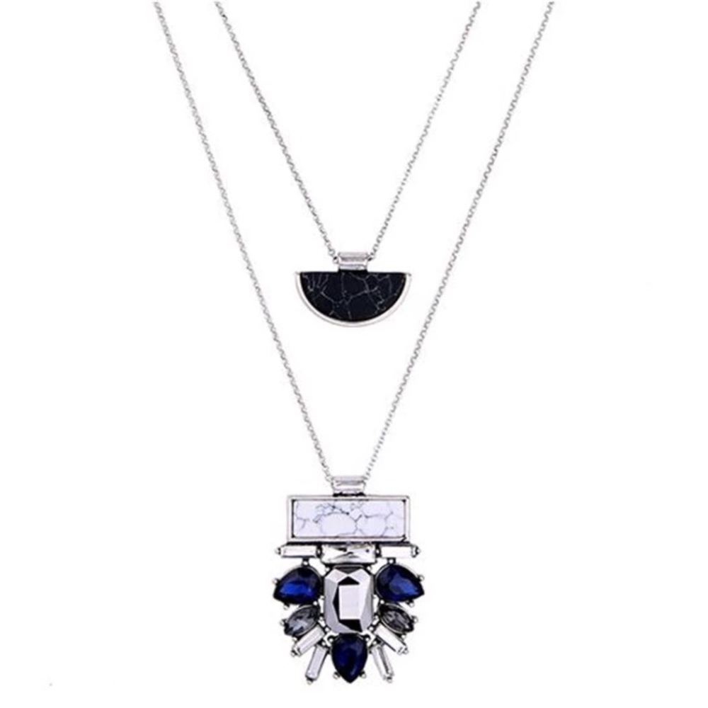 *HP* Navy and Silver Howlite Double Layer Necklace